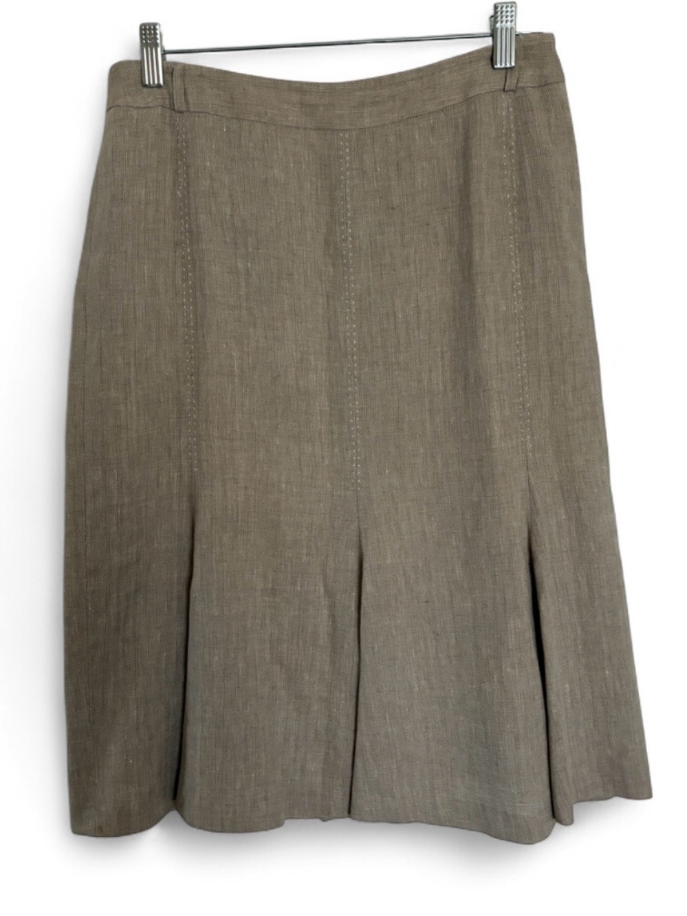 MaxMara Oat/ Taupe A-Line Linen & Wool Midi Skirt SZ10